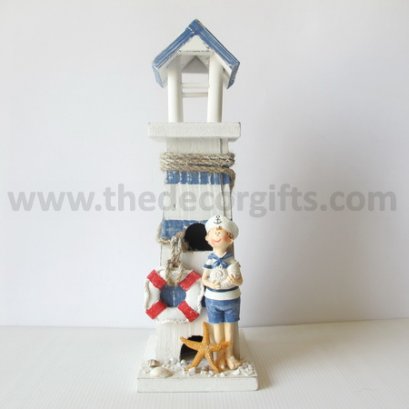 ประภาคารไม้ฐานเหลี่ยม หลังคา เด็กชาย แนวทะเล (Size M)