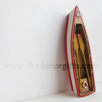 เรือพายจำลอง (M) สีไม้ งานไม้ แนวทะเล (แดง)