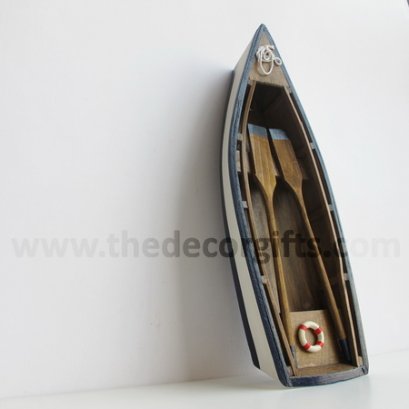 เรือพายจำลอง (M) สีไม้ งานไม้ แนวทะเล (น้ำเงิน)