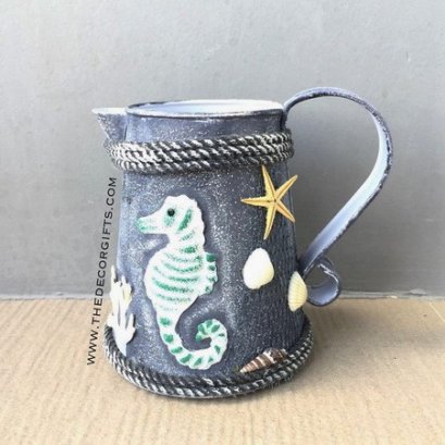 เหยือกสังกะสีน้ำเงินครามแนวทะเล ลายม้าน้ำประการัง