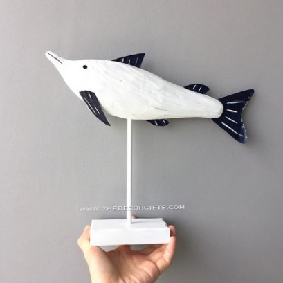 ปลาไม้แกะสลัก ครีบโลหะ (ตัวยาว) แนวทะเล