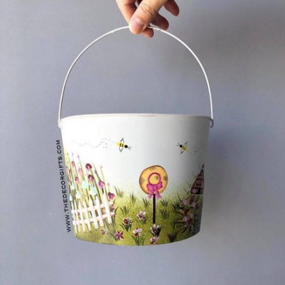 ถังโลหะครึ่งวงกลม เพ้นท์มือ (หมวก) สไตล์วินเทจ