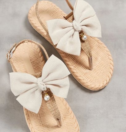 รองเท้าแตะส้นแบน ประดับโบว์