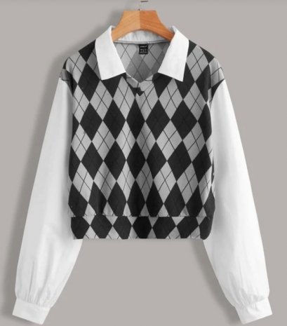 เสื้อเบลาส์ผู้หญิง คอนทราสต์ ทางเรขาคณิต เพร็พพี่