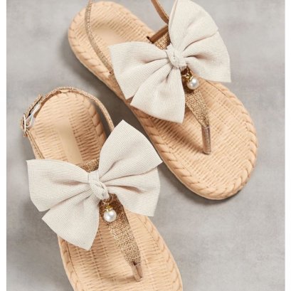 รองเท้าแตะส้นแบน ประดับโบว์