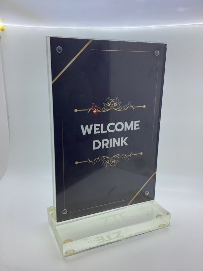 Clear acrylic table sign, 2 sided table sign.