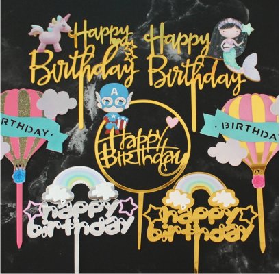 ป้าย Happy Birthday อะคริลิคลายการ์ตูน (5ชิ้น)