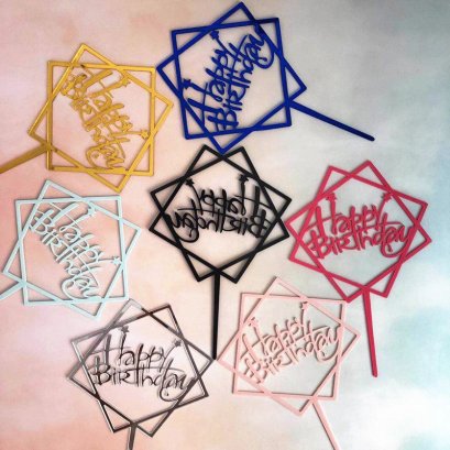 ป้าย Happy Birth day acrylic เหลี่ยมซ้อนดาว (10ชิ้น)