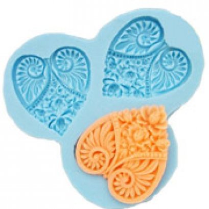 แม่พิมพ์ซิลิโคนรูปหัวใจลายดอกไม้แบบ 3 ชิ้น 