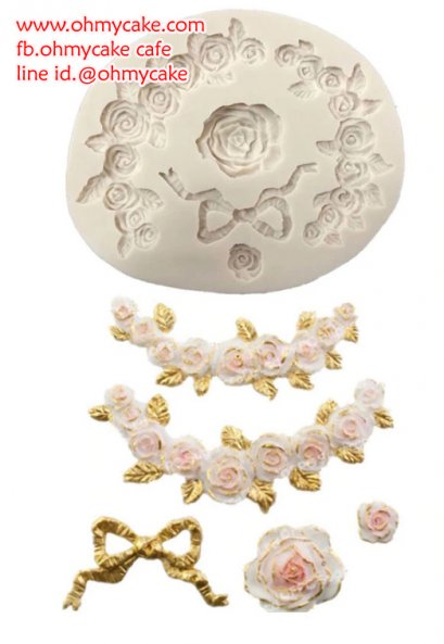 ซิลิโคนโมลดอกกุหลาบโค้งและโบว์