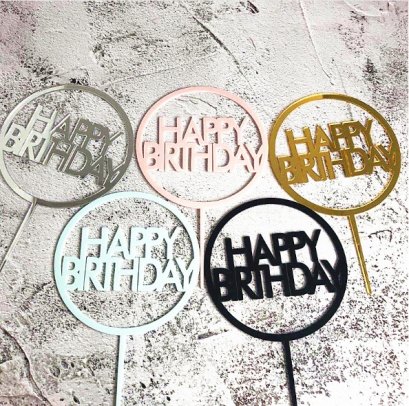 ป้าย Happy Birthday อะคริลิควงกลม (10 ชิ้น)