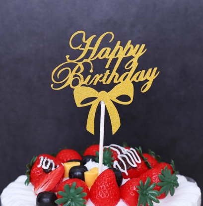 ป้าย Happy Birthday โบว์ กากเพชร