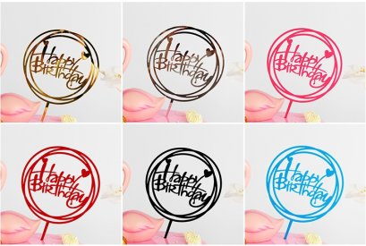 ป้ายHBD อะคริลิค ห่วงซ้อนหัวใจ (10ชิ้น)