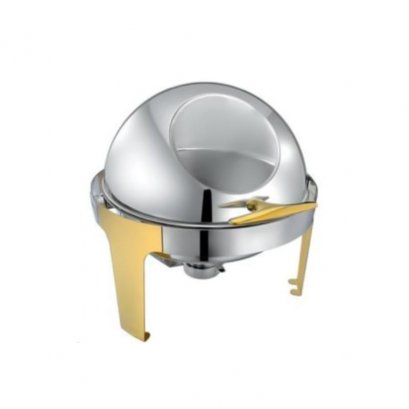 อ่างอุ่นซุปสเตนเลส แบบกลม สีเงิน มือจับและขาชุบทอง ด้านในมีหม้อซุป 1 ใบ XPA433