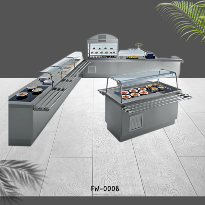 เคาว์เตอร์อุ่นอาหารพร้อมที่วางถาดด้านหน้า เป็นเคาว์เตอร์สแตนเลสวางถาดอุ่นอาหารหลายๆ ถาด รับผลิตตู้อุ่นข้าวแกง และ ตู้อุ่นอาหาร มีหลังคา เป็นตู้ระบบไฟฟ้า