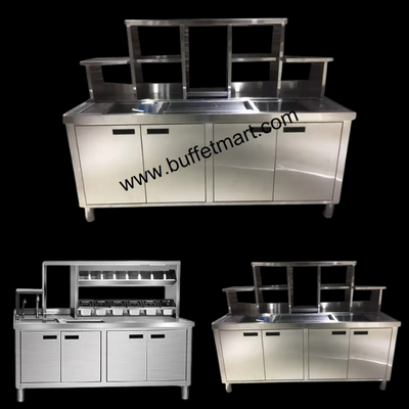 ตู้เคาว์เตอร์สแตนเลส ตู้ชานมไข่มุก ตู้เคาว์เตอร์ขานมไข่มุก เป็นตู้สแตนเลสเกรด 304 เป็นตู้เคาว์เตอร์สำหรับขายชานมไข่มุก ในตู้มีถังน้ำแข็งเก็บน้ำแข็ง และ ชั้นวางชานมไข่มุก