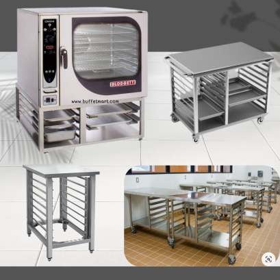 โต๊ะวางตู้อบ เป็นโต๊ะสแตนเลสเกรด 304 เป็นโต๊ะวางเตาอบเบเกอรี่ วางตู้อบ หน้าโต๊ะสแตนเลสเกรด 304 รับน้ำหนักได้ถึง100 โล ด้านล่างโต๊ะวางตู้อบเป็นที่ใส่ถาด 6 ชั้น 12 ชั้น 