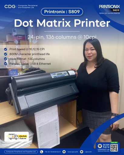Printronix S809 Serial Dot Matrix Printer 900 CPS, 10 CPI
