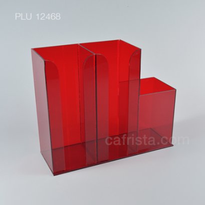 กล่องใส่แก้วอะคริลิค 2 ช่องครึ่ง สีแดงใส