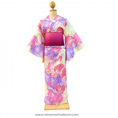 【เช่า】ชุดยูกาตะสีขาวชมพู