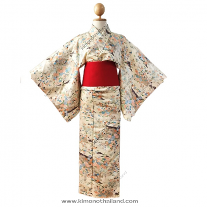 【เช่า】ชุดกิโมโน สีทอง-ครีม