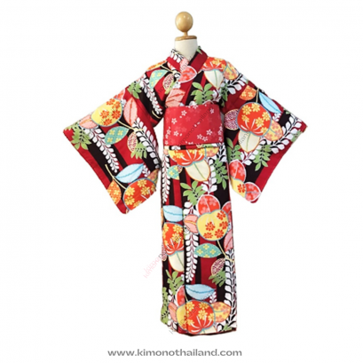 【เช่า】ชุดกิโมโน สีแดง