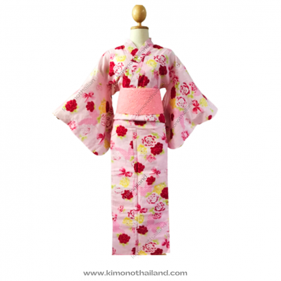 【เช่า】ชุดยูกาตะเด็ก สีชมพู ไซส์เล็ก 140-150 ซม.