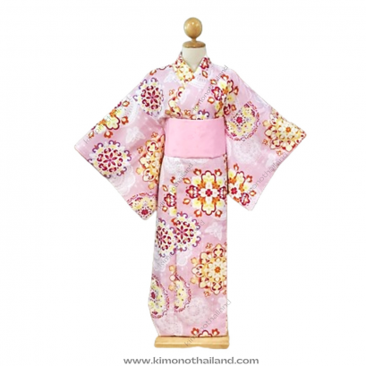 【เช่า】ชุดกิโมโน สีชมพูหวาน