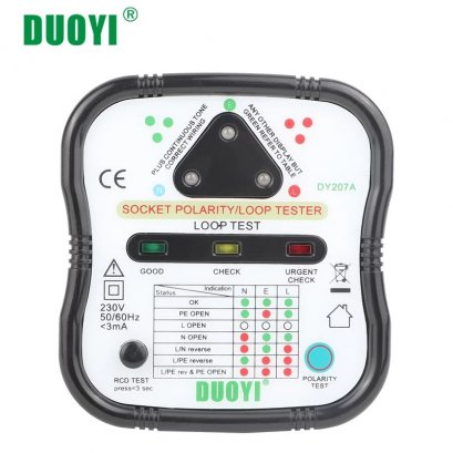 Duoyi DY207A  เครื่องทดสอบปลั๊กไฟ Socket Polarity &amp; Loop &amp; RCD Tester (3 in 1) DY-207A  Packing USA/BR/JP ปลั๊กประเทศไทย @  ราคา