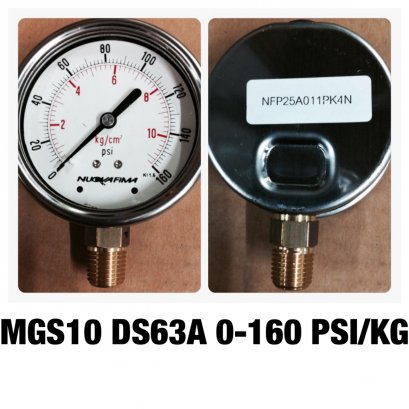 เกจ์วัดความดัน 2.5 นิ้ว 0-10 Kg/cm2 (160PSI) ออกล่าง เกลียว 1/4&quot; NPT ทองเหลือง MGS10 DS63A NUOVAFIMA Pressure Gauge Made in ITALY @ ราคา