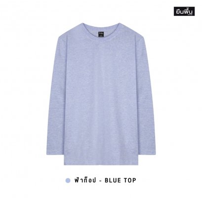 YuenPuen เสื้อยืดคอกลมแขนยาว สีฟ้าท็อป