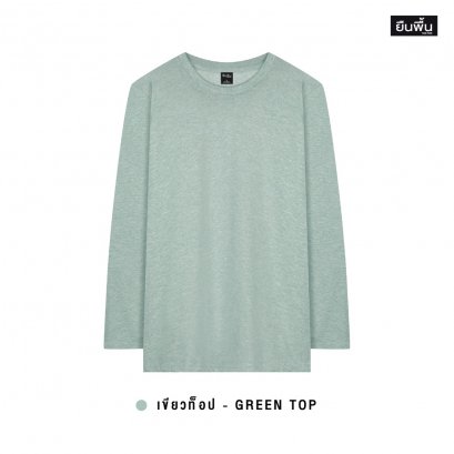 YuenPuen เสื้อยืดคอกลมแขนยาว สีเขียวท็อป