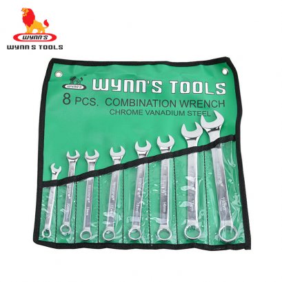 ชุดประแจปากตาย-แหวนข้าง 8ตัว/ชุด เอน 15 ํ กันสนิม WYNN&#039;S - W0327A