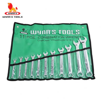 ชุดประแจปากตาย-แหวนข้าง 11ตัว/ชุด เอน 15 ํ กันสนิม WYNN&#039;S - W0327B