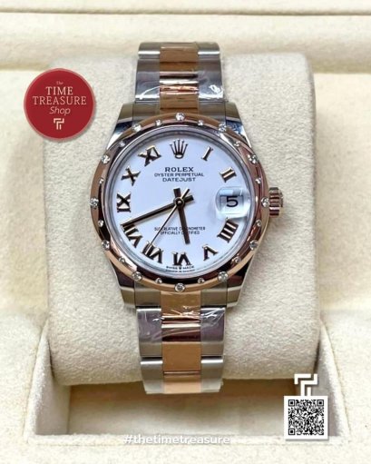 Rolex 278341RBR Datejust White Roman Dial - Diamond Bezel Twotone Oyster steel