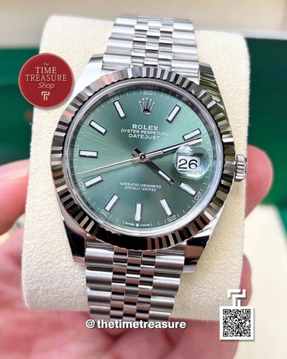 Rolex 126334 Datejust 41 Fluted Mint Green Index Dial Jubilee 