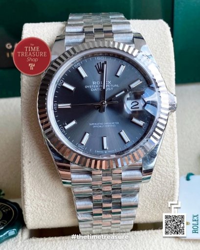 Rolex 126334 Datejust Dark Rhodium Dial Jubilee Steel 41 mm. WG Bezel 