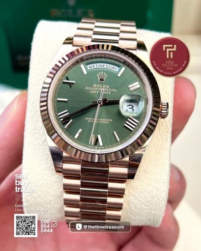 Rolex 228235 Day-Date Full Rose Gold Olive Green Dial