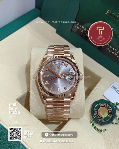 Rolex 128235 Day-Date 36  Everose Gold Slate Gray set with Diamonds