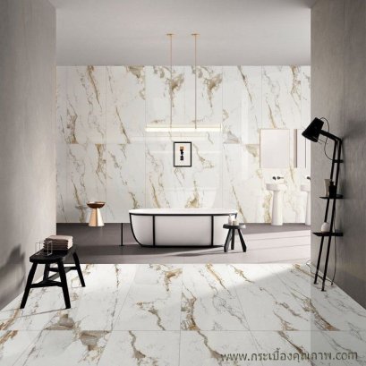 60x120cm. Porcelanosa Ivory ลายหินสีขาวเส้นน้ำตาล