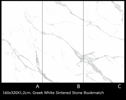 160x320X1.2cm. Greek White Sintered Stone Bookmatch