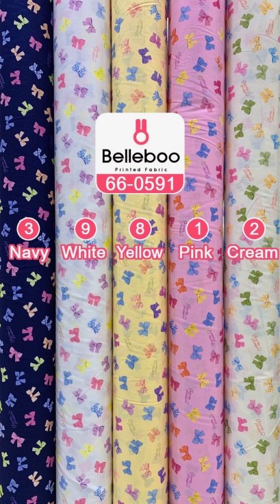 ผ้าคอตตอนพิมพ์ลายโบว์