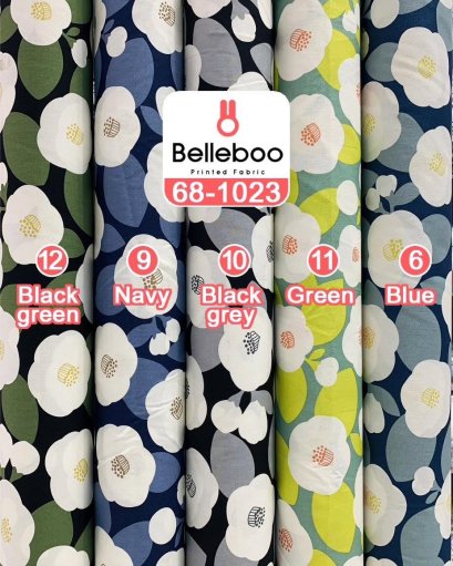 Camellia-print cotton fabric