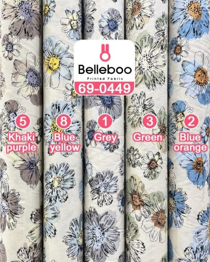 Floral-print cotton fabric with line-art style