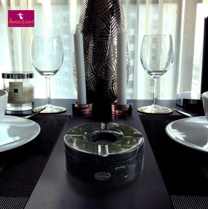 KUSAR Stone-Cigarette Ashtray M Black Polished