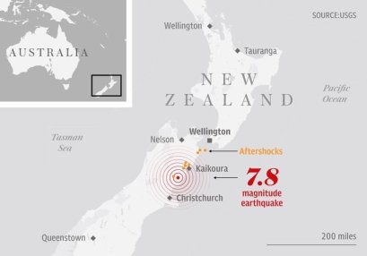 แผ่นดินไหว ขนาด 7.8 เกาะใต้ของนิวซีแลนด์ เตือนสึนามิ