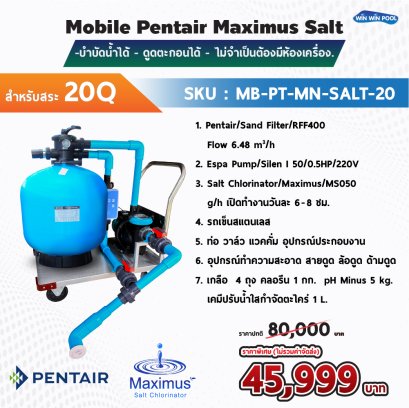 Mobile Pentair Maximus Salt-บำบัดน้ำได้ - ดูดตะกอนได้ - ไม่จำเป็นต้องมีห้องเครื่อง สำหรับสระ 20Q