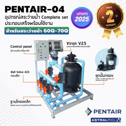 ชุด Complete set  PENTAIR-04 สำหรับสระว่ายน้ำระบบเกลือ 60-70 คิว  ประกอบเสร็จพร้อมใช้งาน รับประกัน 2 ปี