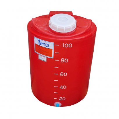 PE Tank 100 liter PE tank, 3.5 mm thick red TEMA with scale to indicate the amount of chemicals with 1/2 &quot;drain