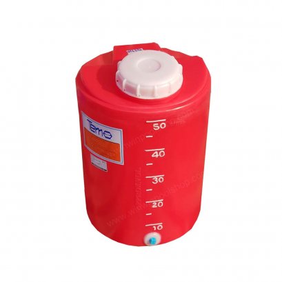 PE Tank 50 liter PE tank, 4.0 mm thick red TEMA with scale to indicate the amount of chemicals with 1/2 "drain